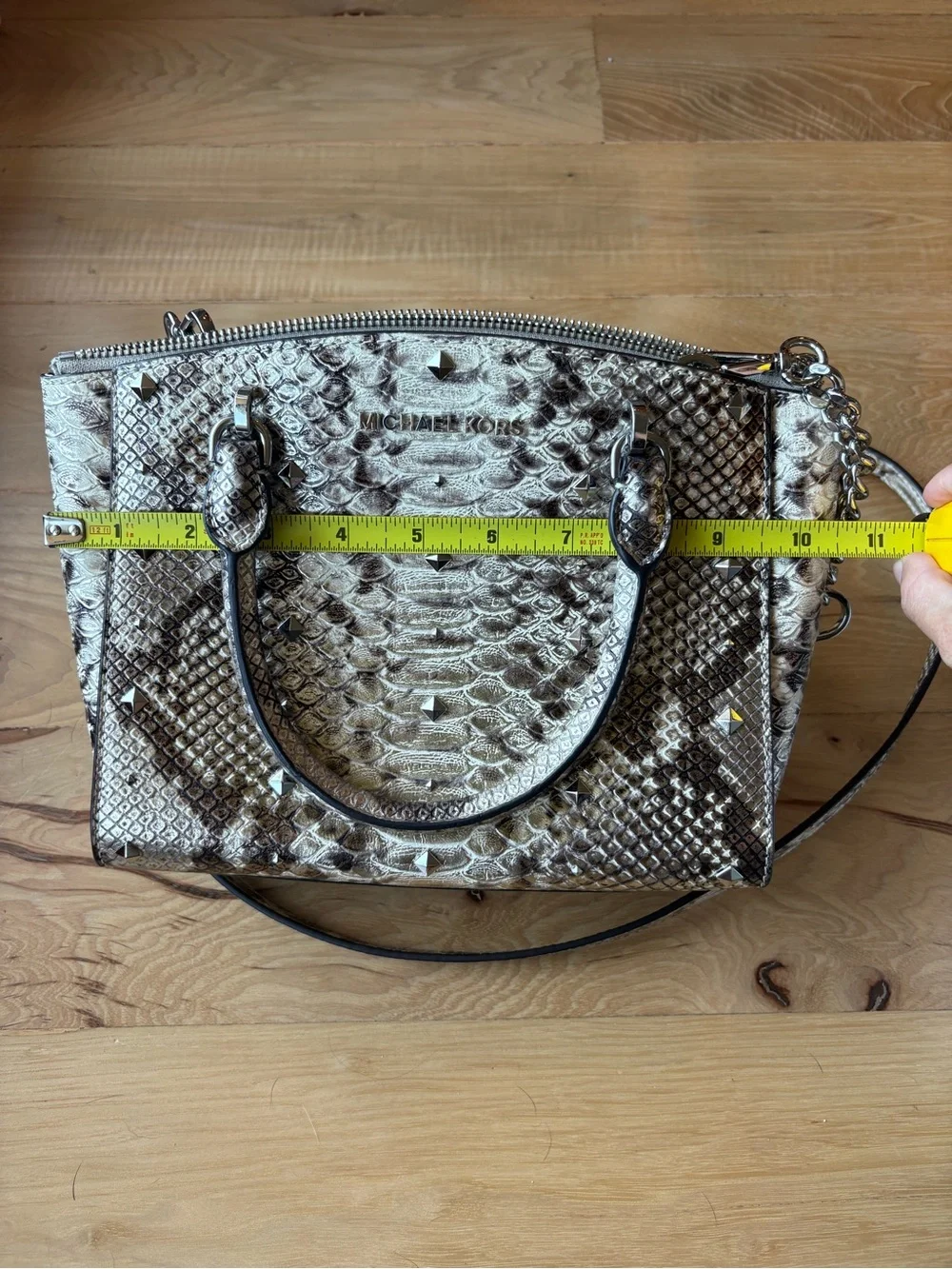 Michael Kors Ellis Large Python-Embossed Leather Satchel Bag